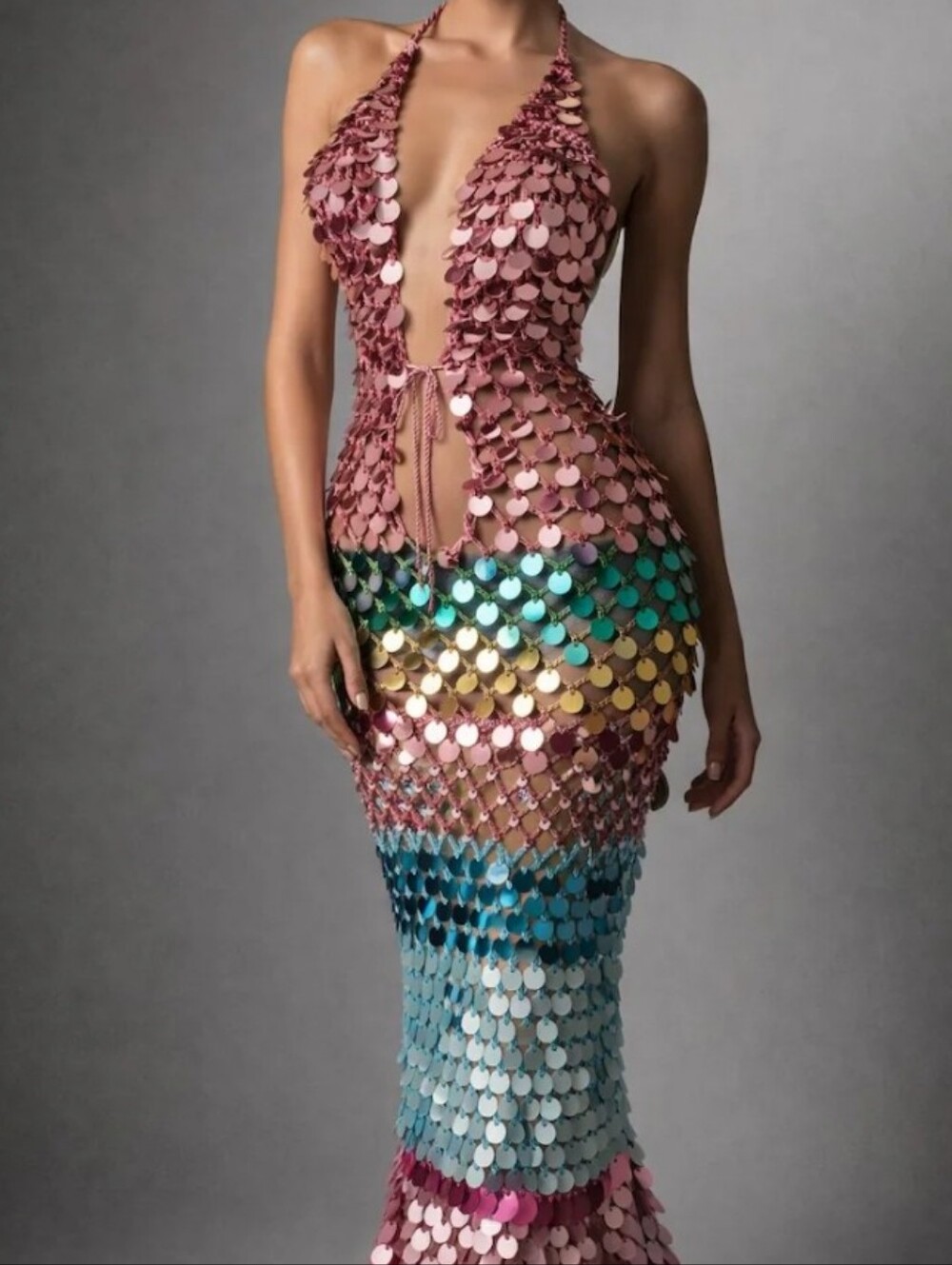 NWOT Womens Handmade Crochet Maxi Dress with Colorful Sequins - Picture 2 of 9